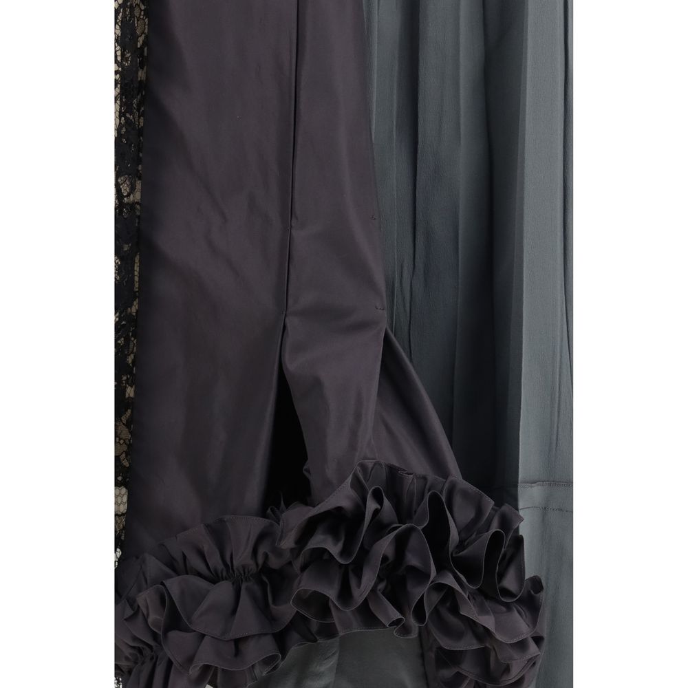 Prada Patchwork Lace &amp; Silk Midi Skirt