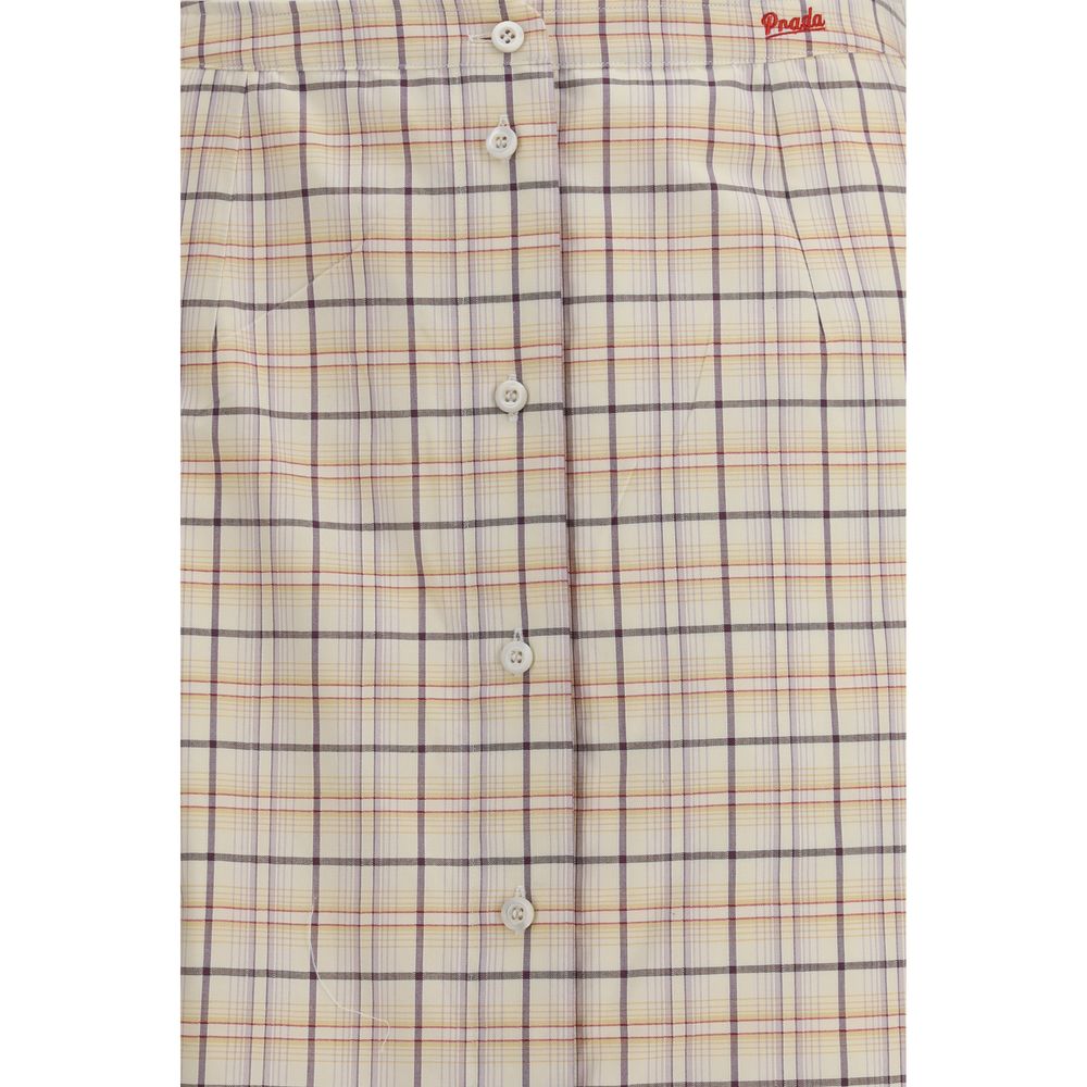 Prada Checkered Cotton Midi Pencil Skirt