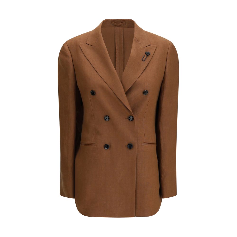 Lardini Double-Breasted Linen Blazer - Caramel Brown