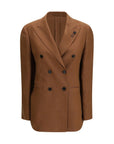 Lardini Double-Breasted Linen Blazer - Caramel Brown
