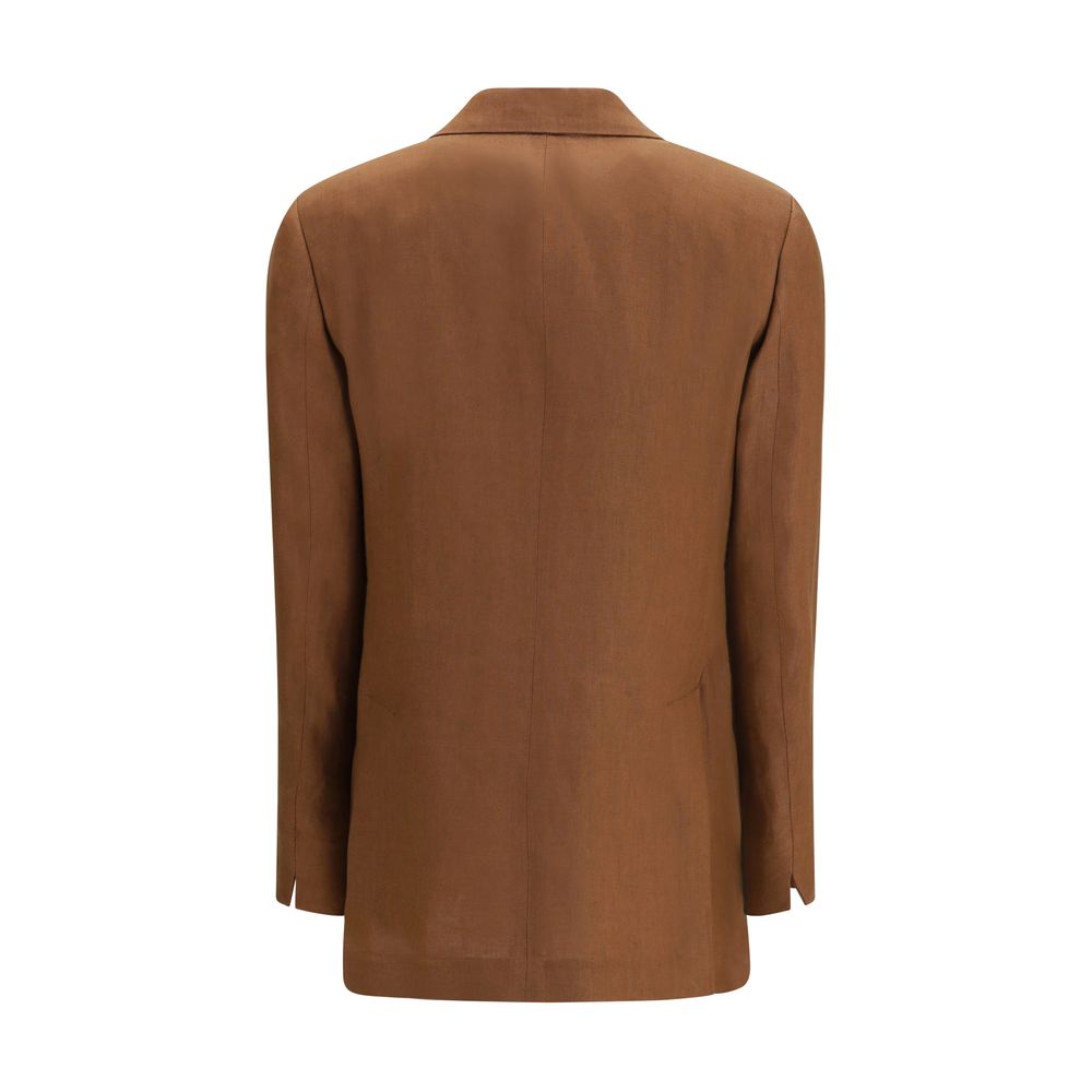 Lardini Double-Breasted Linen Blazer - Caramel Brown