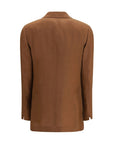 Lardini Double-Breasted Linen Blazer - Caramel Brown
