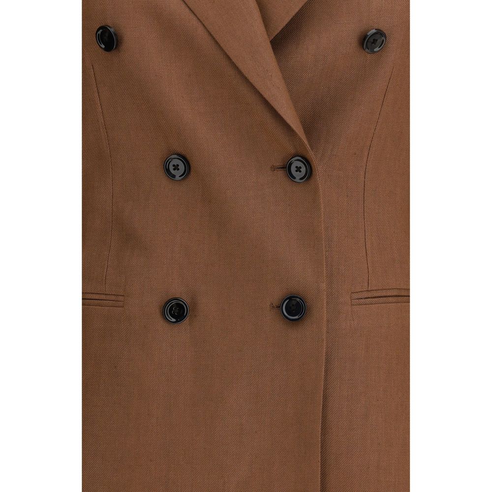 Lardini Double-Breasted Linen Blazer - Caramel Brown
