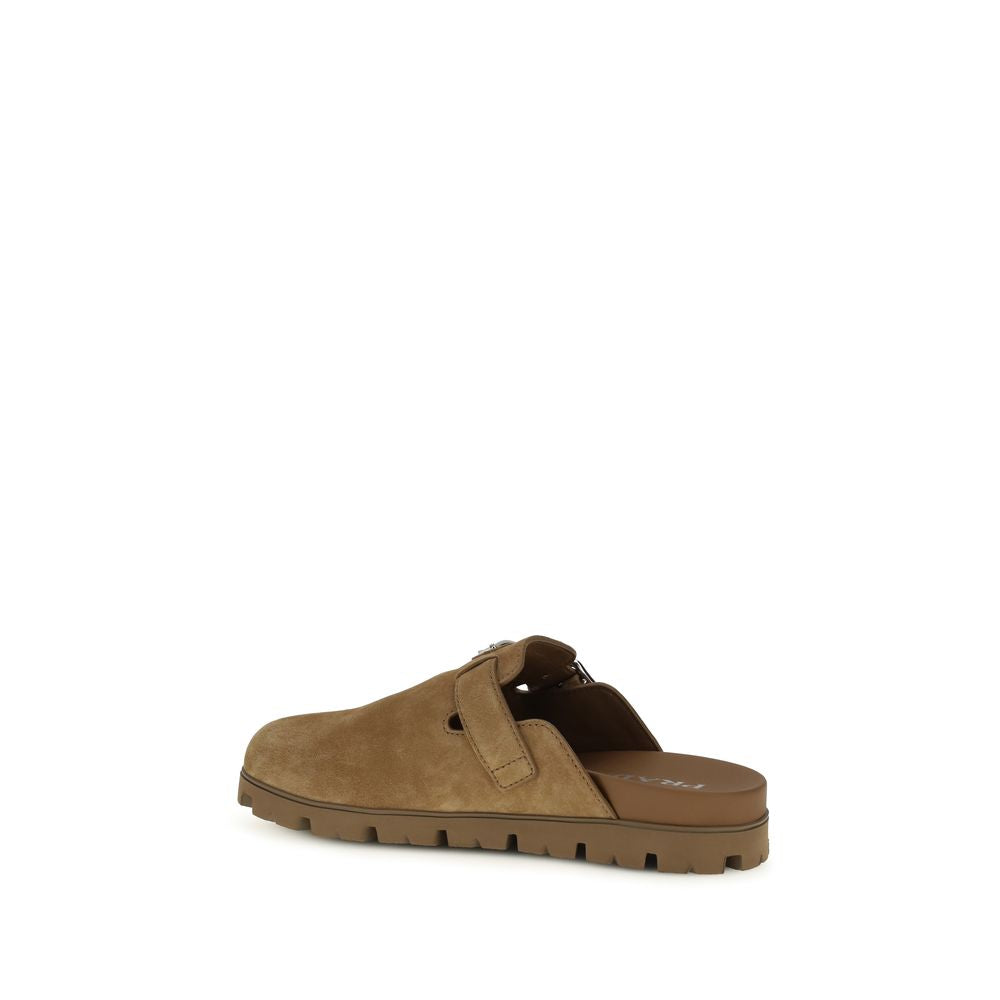 Prada Suede Leather Mule Flat Sandals - Coffee Brown