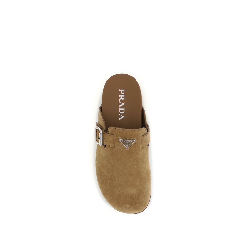 Prada Suede Leather Mule Flat Sandals - Coffee Brown