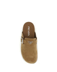 Prada Suede Leather Mule Flat Sandals - Coffee Brown