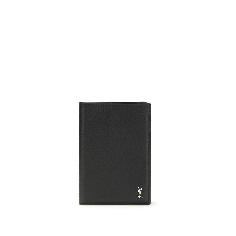Saint Laurent Cassandre Logo Bifold Leather Wallet - Black