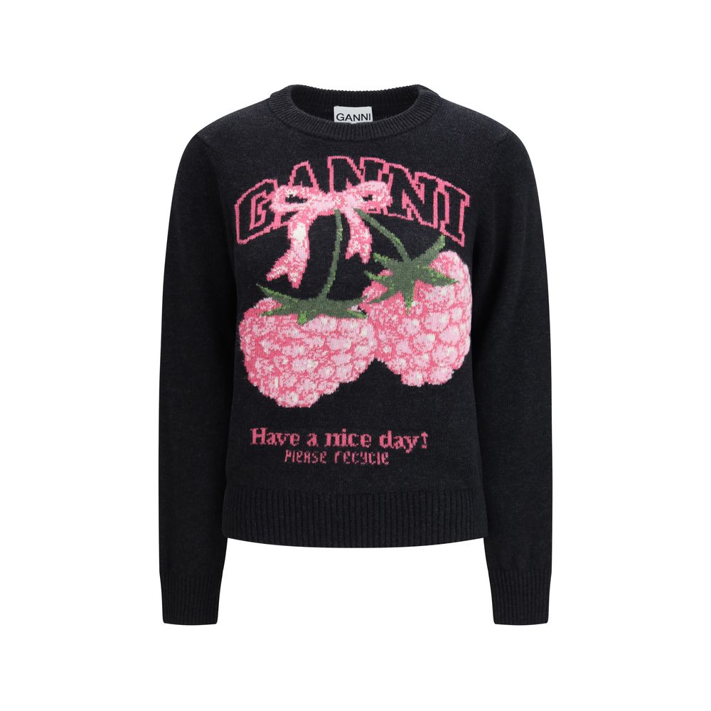 Ganni Raspberry Graphic Sweater - Gray/Grey
