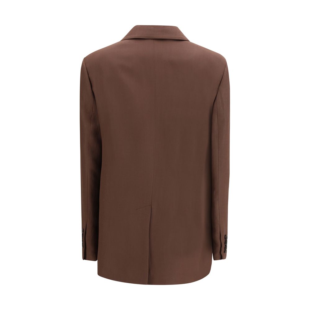 Brunello Cucinelli Double-Breasted Longline Linen Blazer - Brown