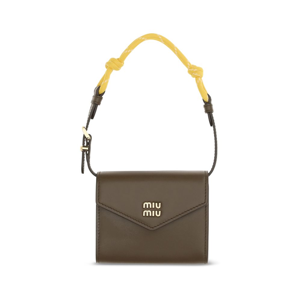 Miu Miu Leather Wallet With Rope Strap - Brown