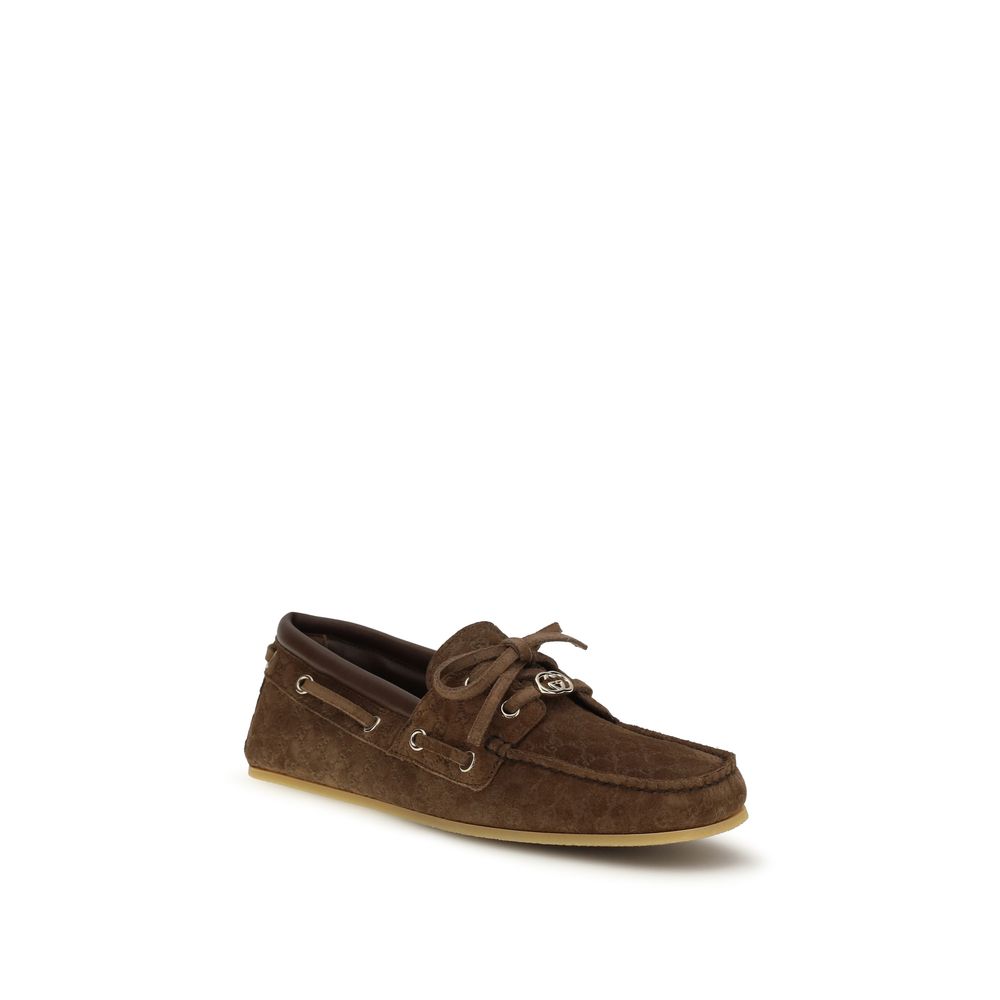 Gucci GG Suede Leather Boat Shoes - Brown