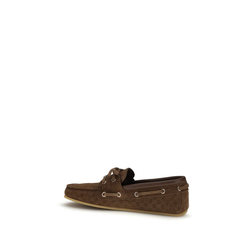 Gucci GG Suede Leather Boat Shoes - Brown