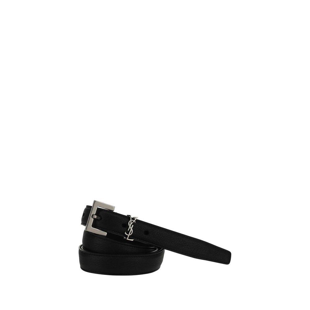 Saint Laurent Cassandre Waist Leather Belt - Black
