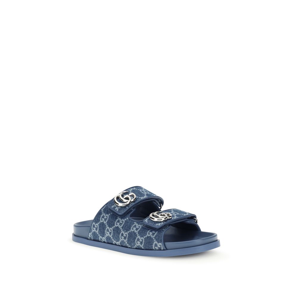 Gucci GG Denim Double Strap Sandals