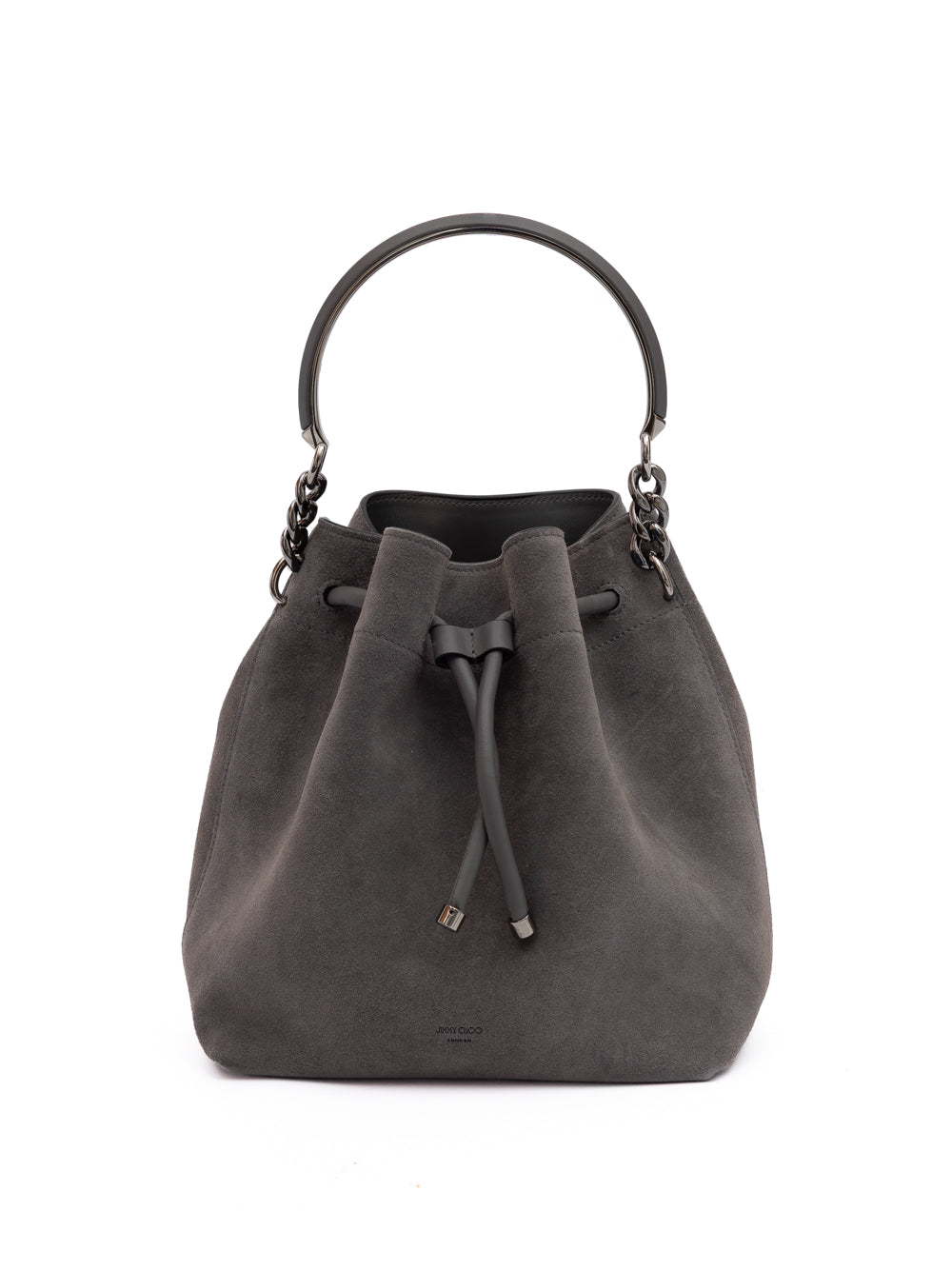 Jimmy Choo Suede Leather Bon Bon Bucket Bag - Smoke Gray/Grey