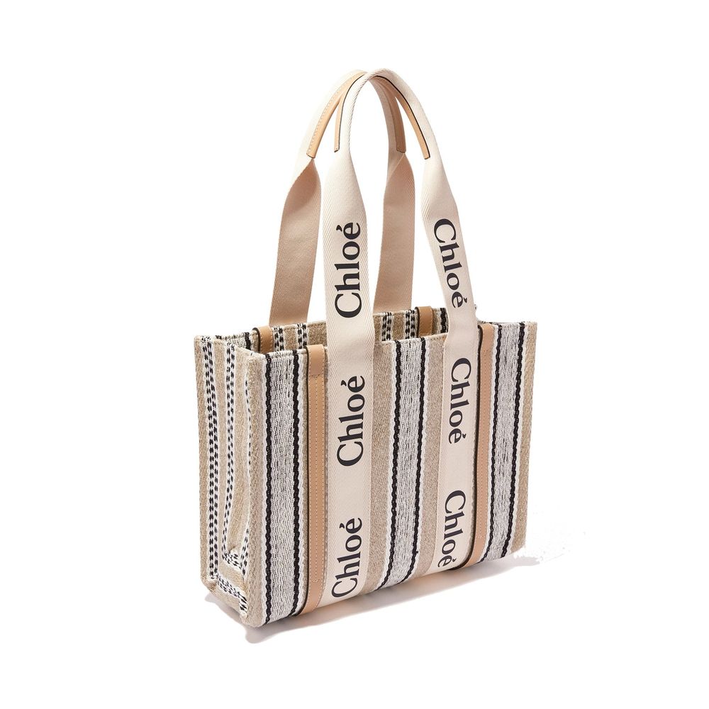 Chloé Beige Linen Woody Tote Bag