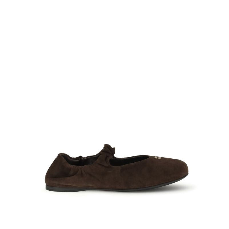 Miu Miu Suede Leather Mary Jane Ballet Flats - Dark Chocolate