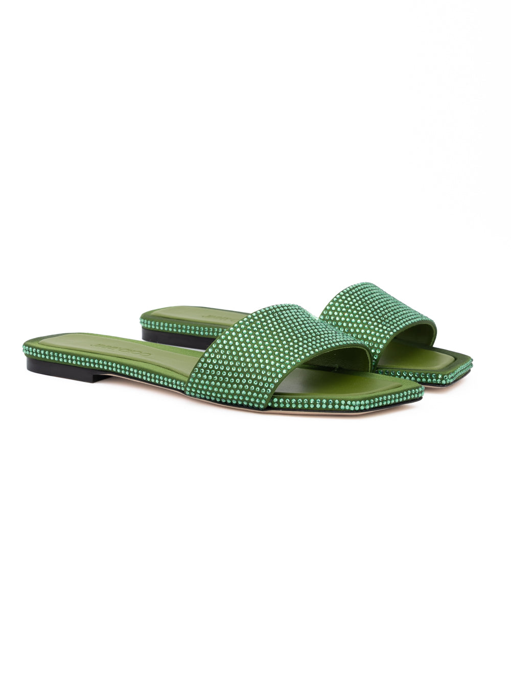 Jimmy Choo Satin Crystal Clovis Flats - Matcha Green