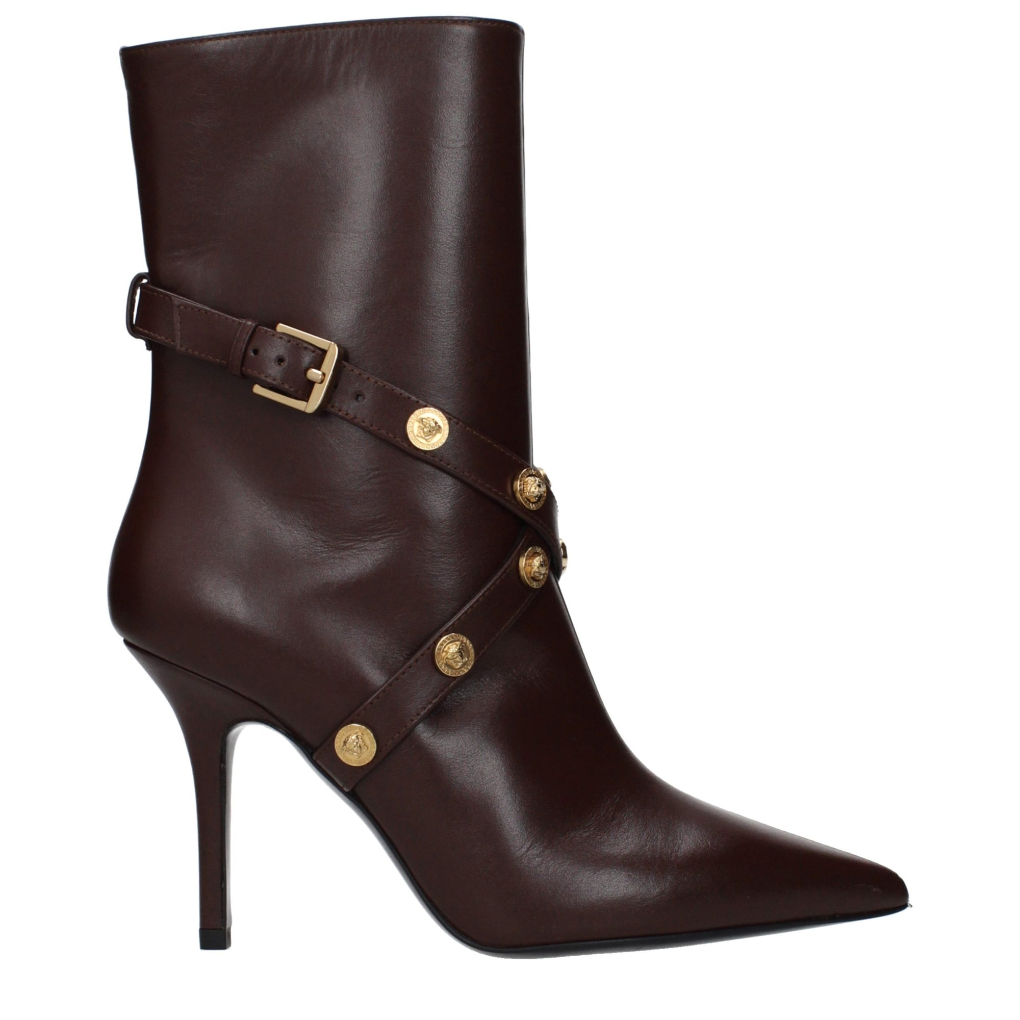 Versace Studded Brown Leather Ankle Boots