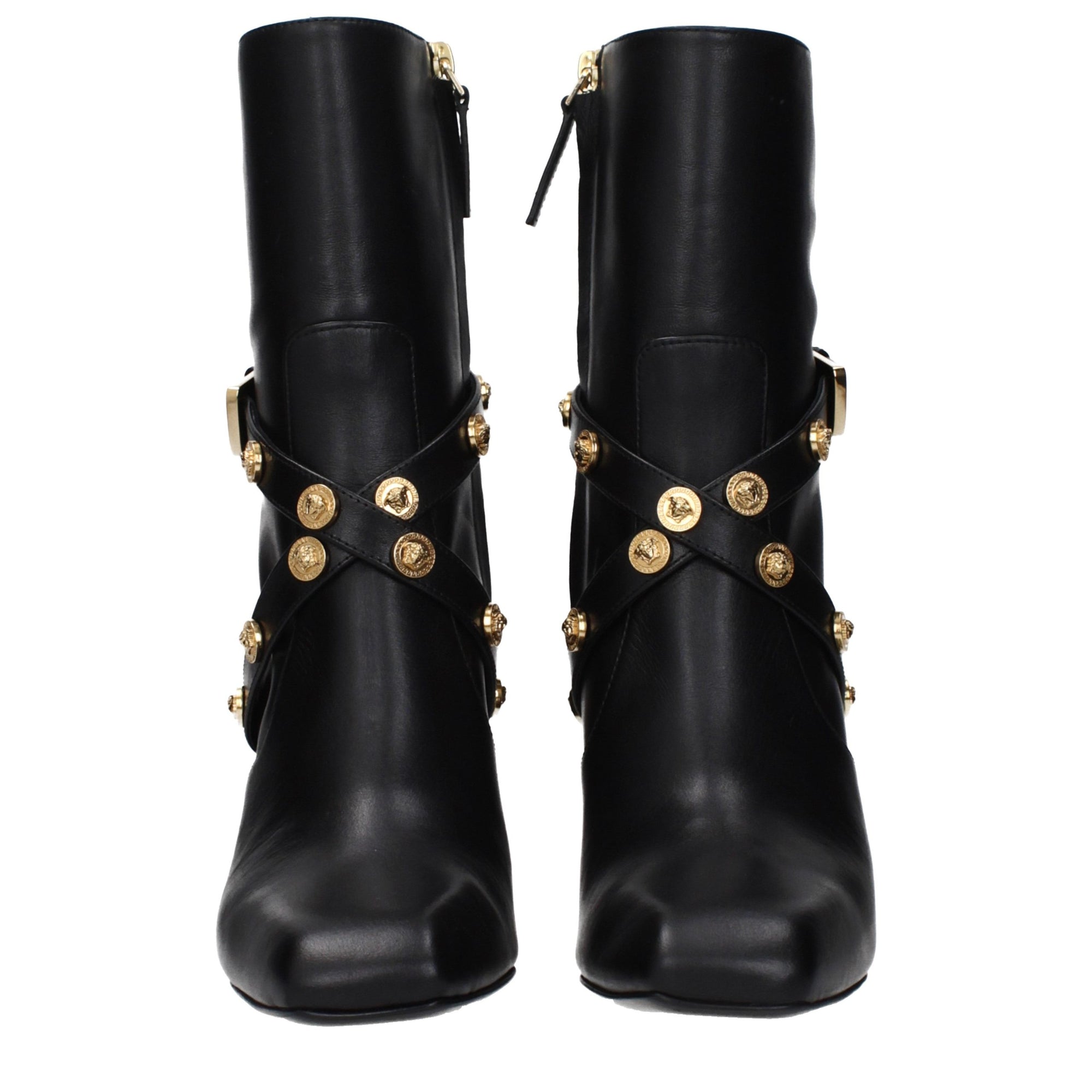 Versace Studded Black Leather Ankle Boots