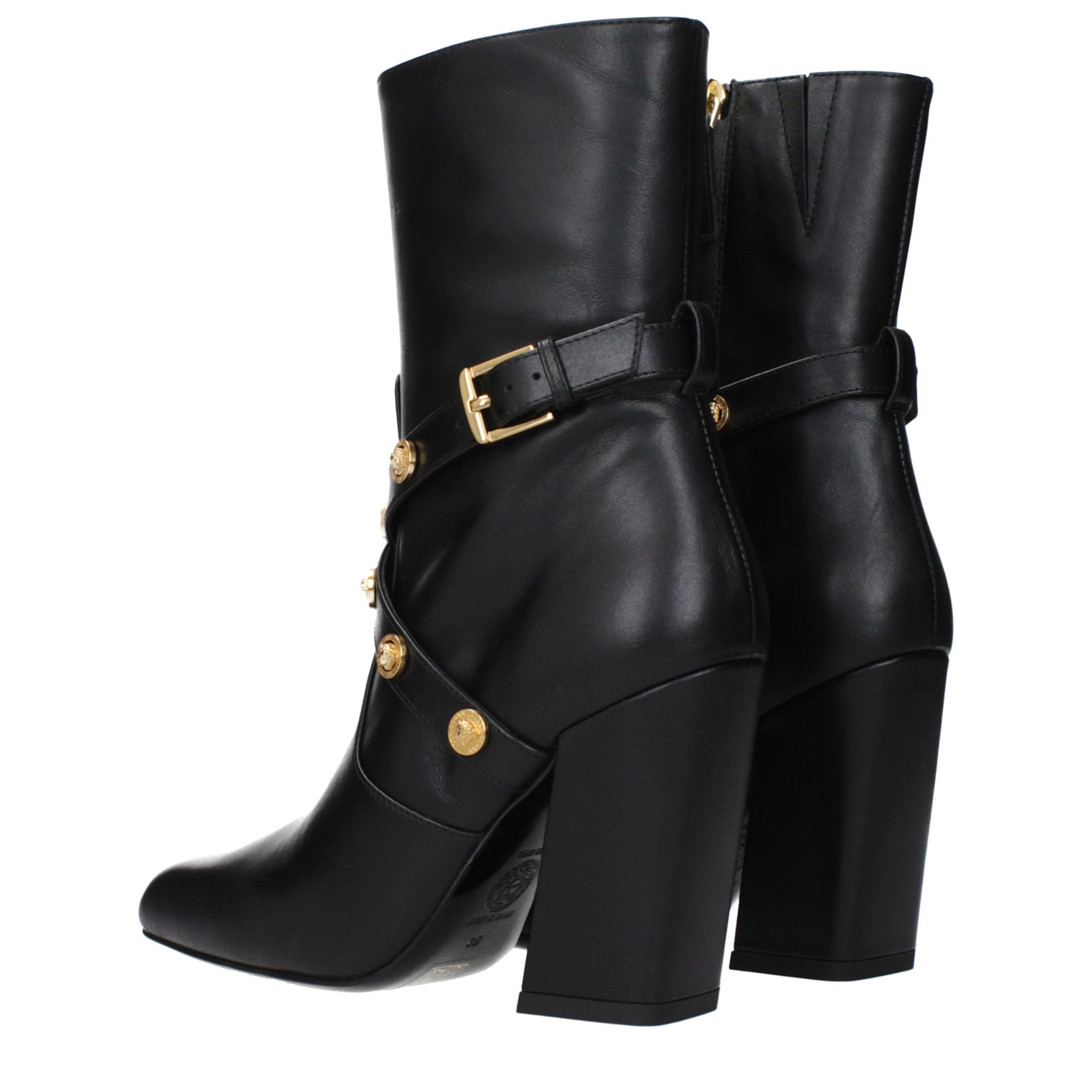Versace Studded Black Leather Ankle Boots