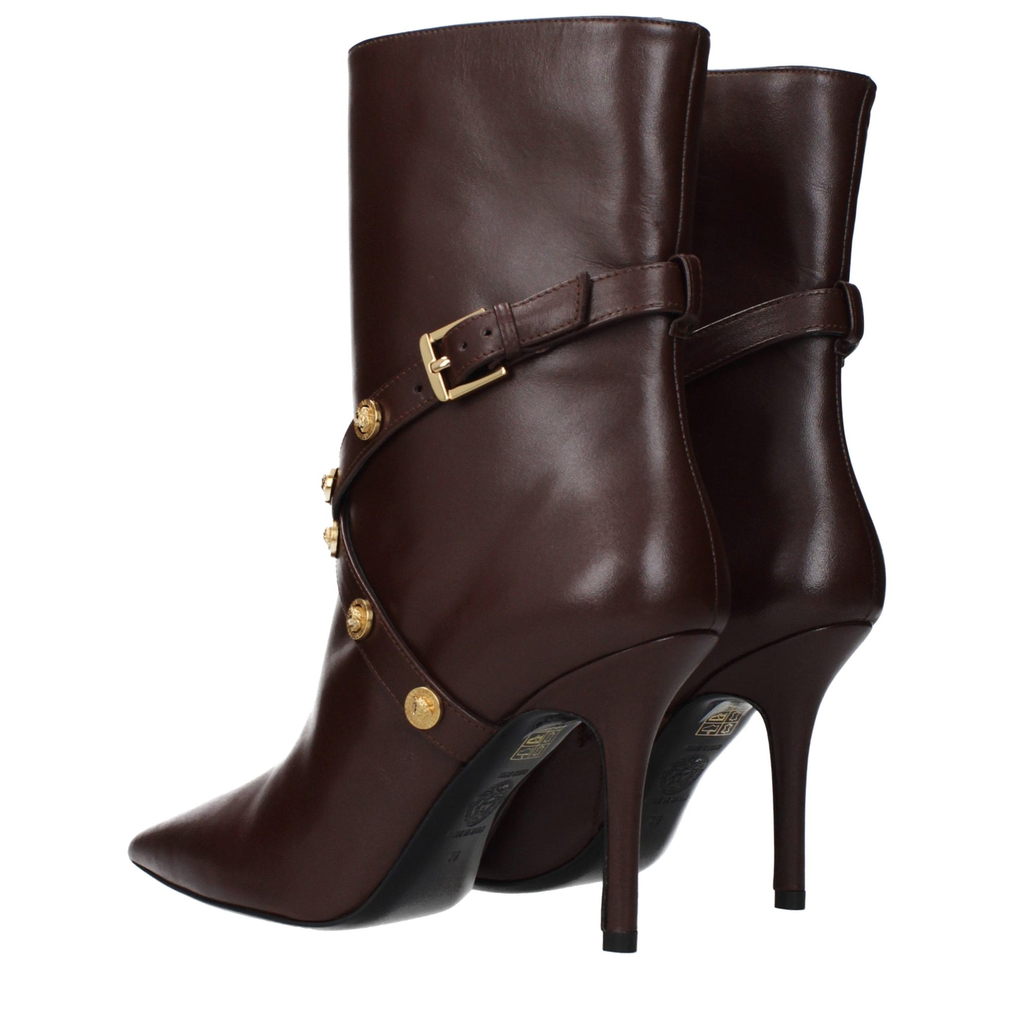 Versace Studded Brown Leather Ankle Boots