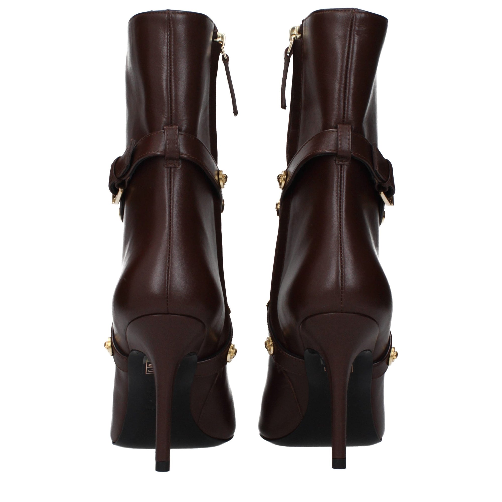 Versace Studded Brown Leather Ankle Boots