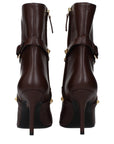 Versace Studded Brown Leather Ankle Boots