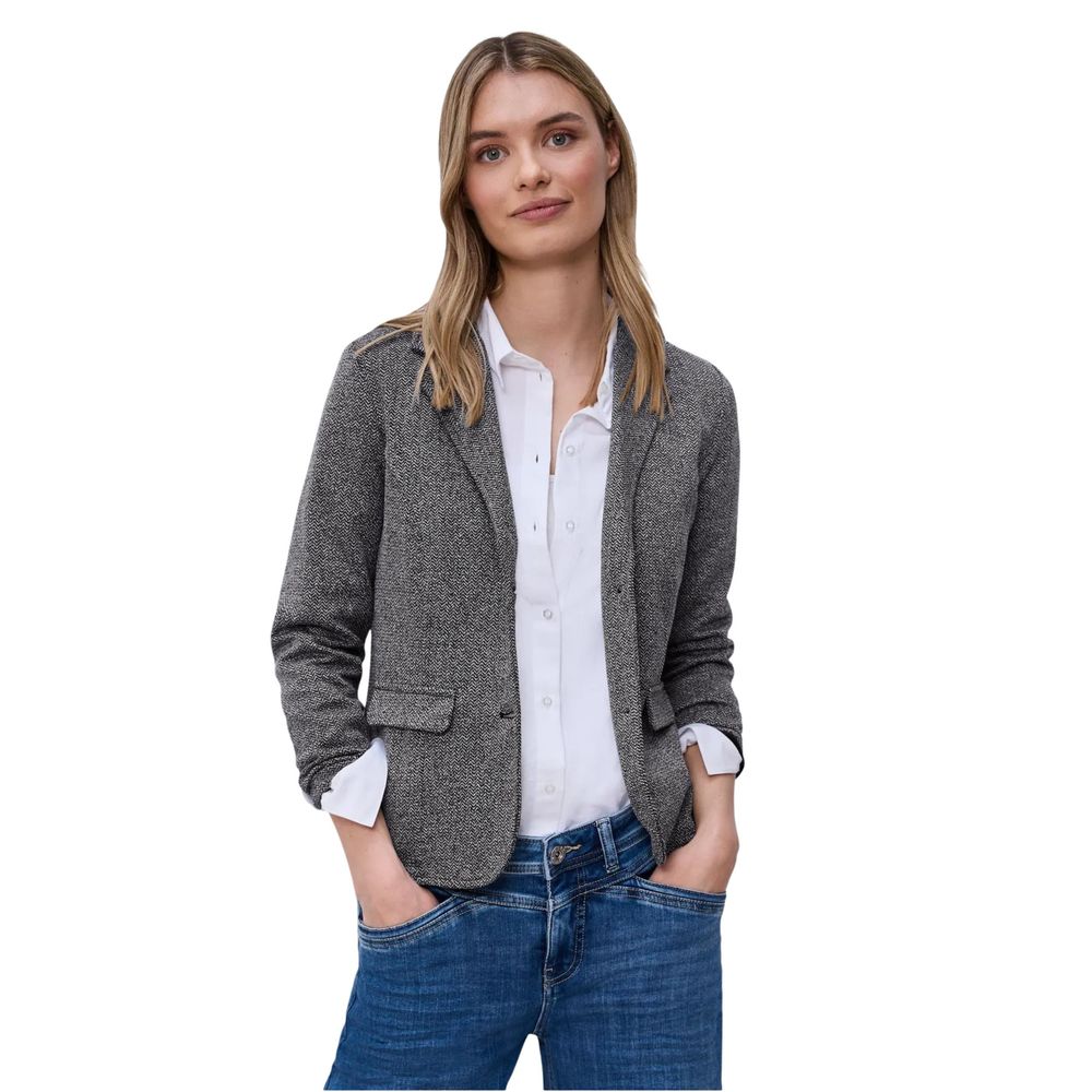 Street One Herringbone Dessin Basic Blazer - Gray/Grey