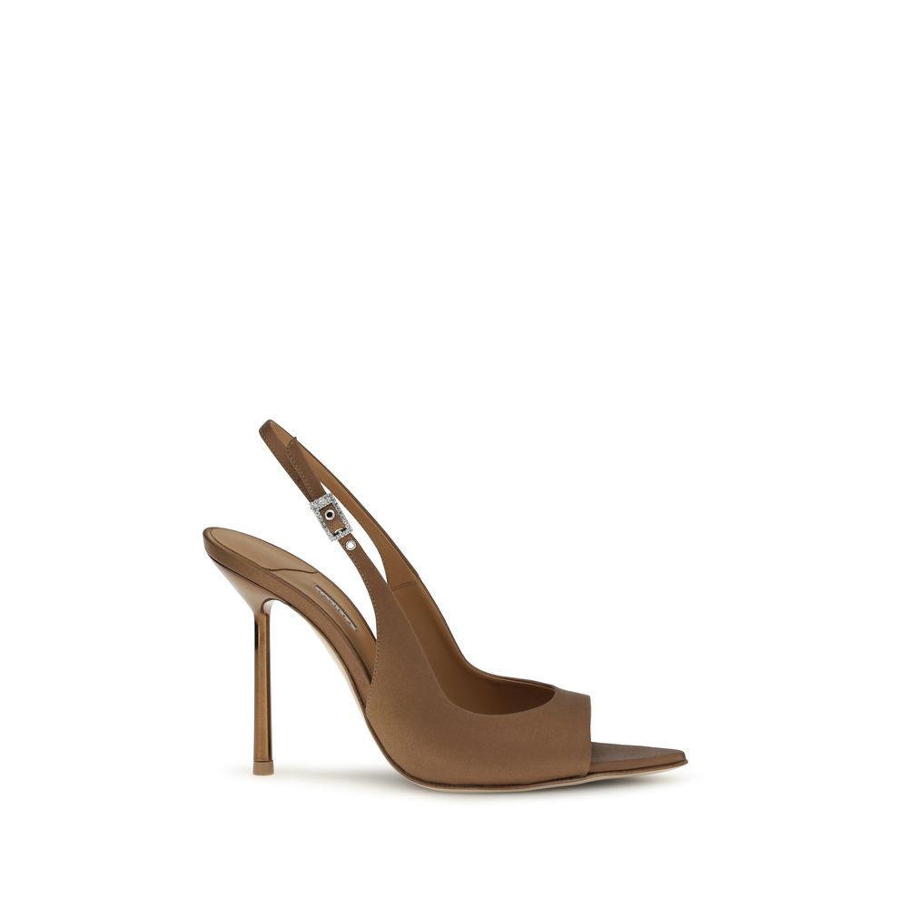 LE SILLA Bella Chanel Silk Stiletto Heel Slingback Sandals - Brown 