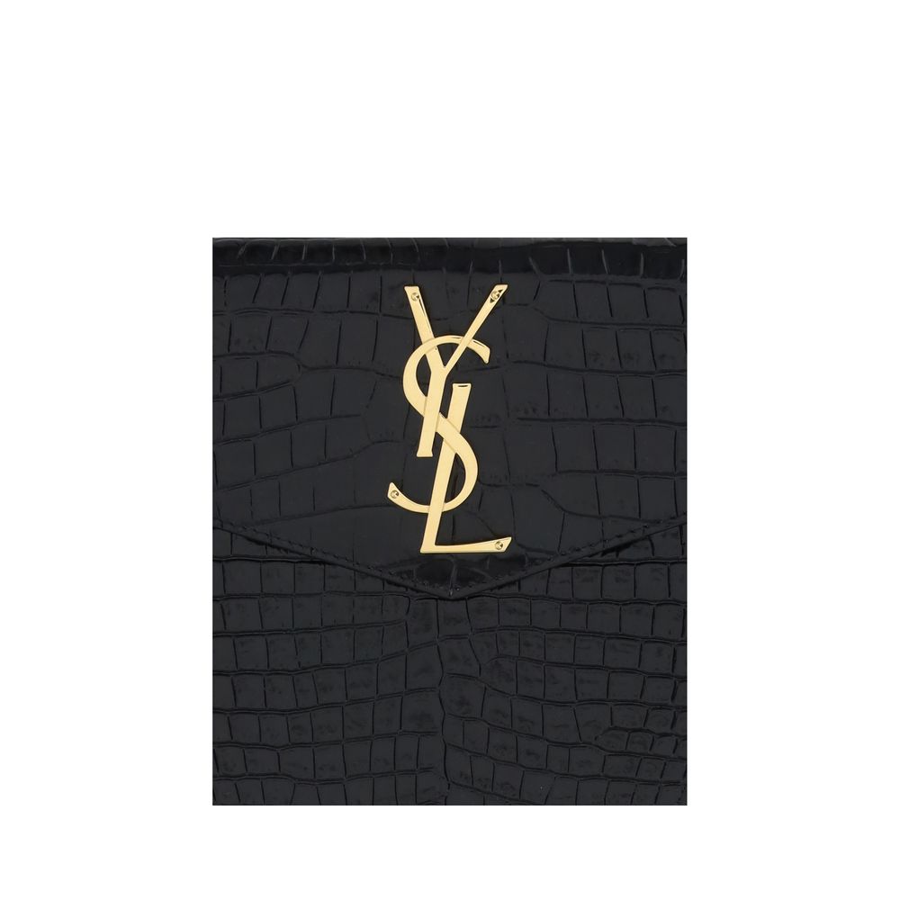 Saint Laurent Medium Crocodile Embossed Leather Uptown Pouch Clutch
