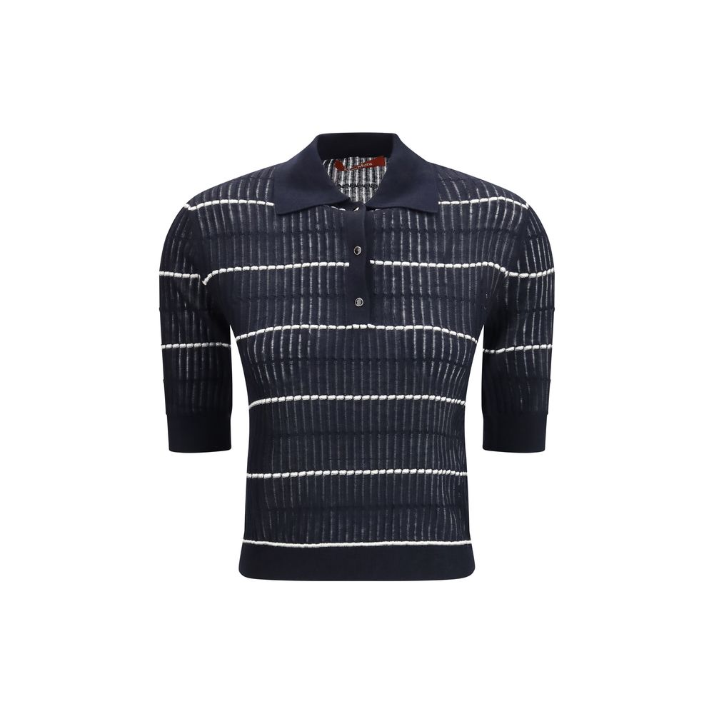 Max Mara Wool-Silk Striped Polo Shirt - Blue & White