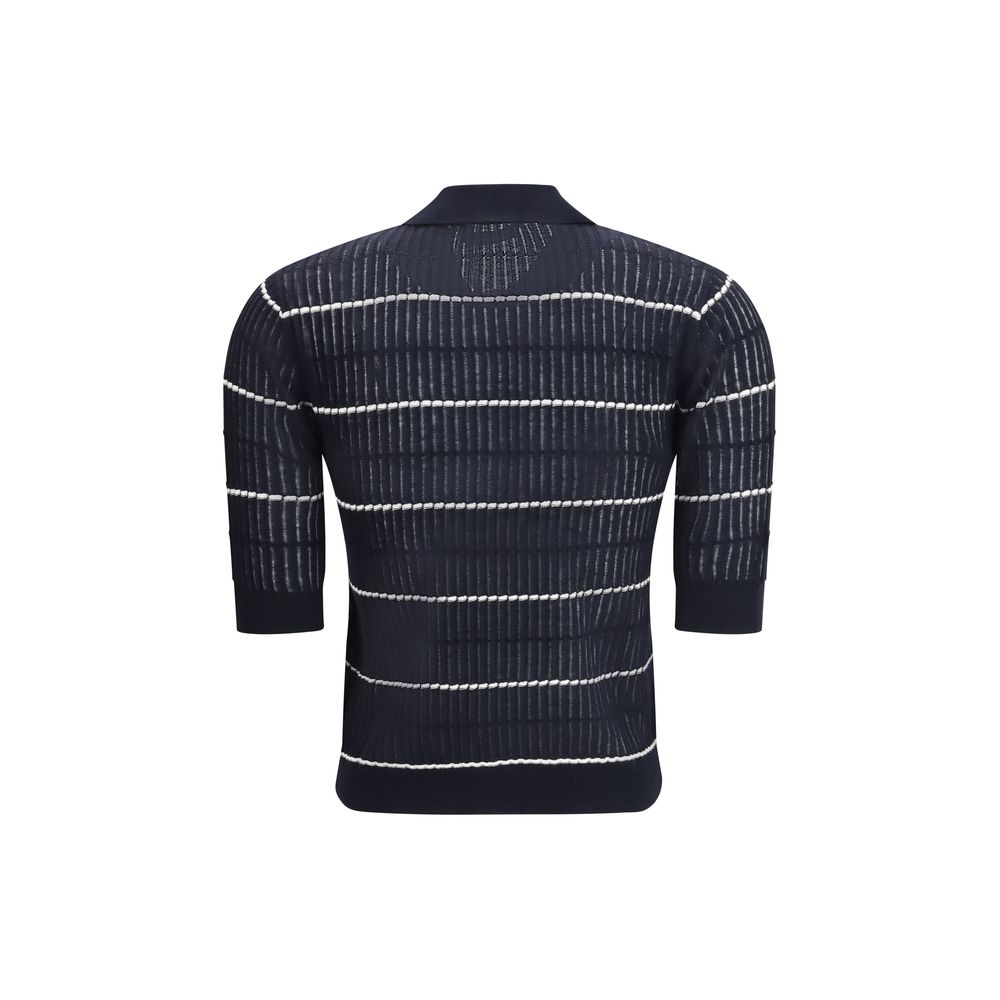 Max Mara Wool-Silk Striped Polo Shirt - Blue & White