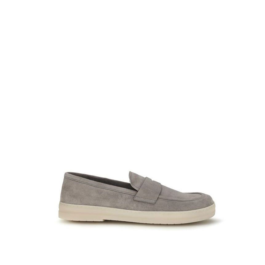 Prada Suede Leather Loafers - Light Gray/Grey