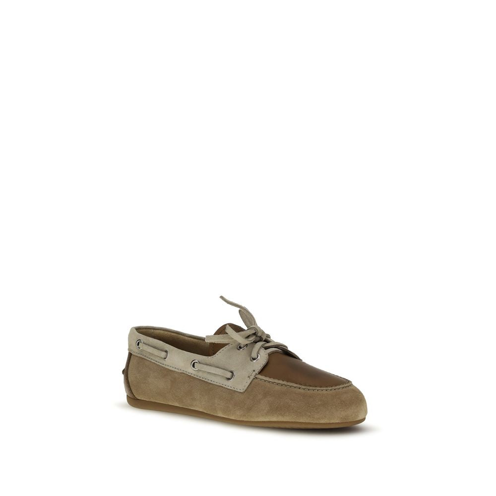 Miu Miu Suede Leather Boat Shoes - Brown