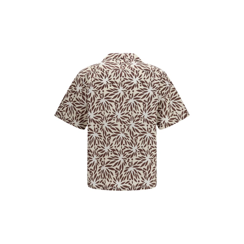 Prada Cotton Floral &amp; Nature Bowling Shirt - Brown