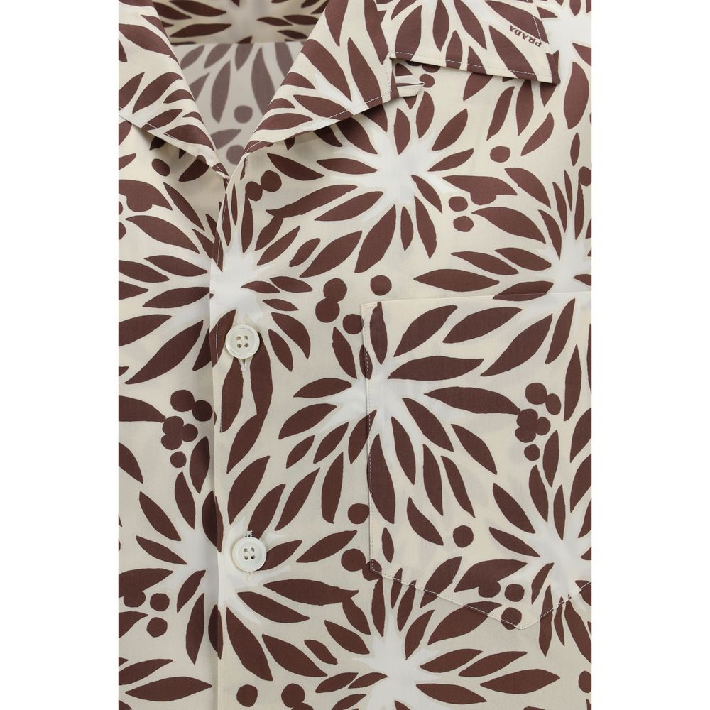 Prada Cotton Floral &amp; Nature Bowling Shirt - Brown