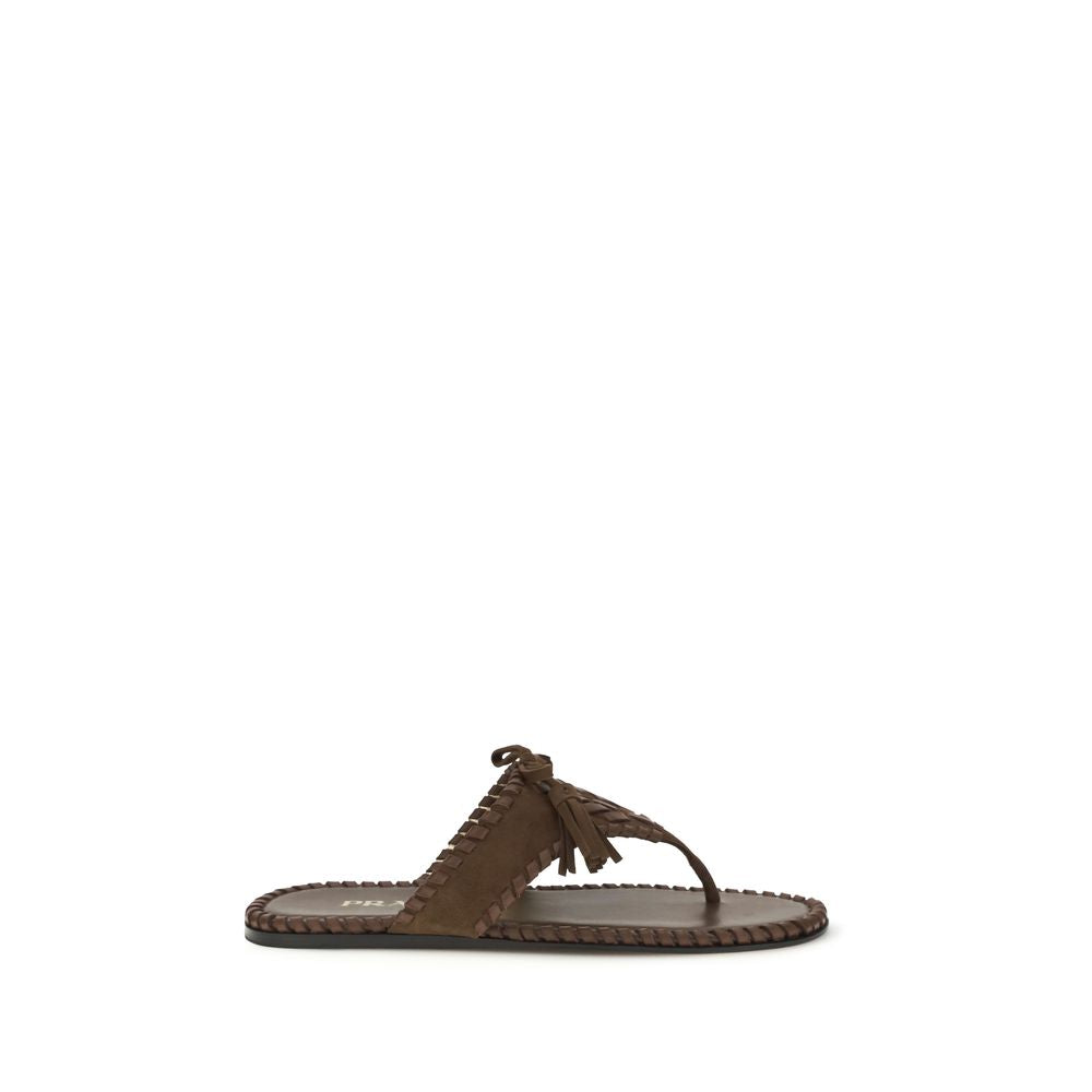 Prada Woven Leather Thong Sandals - Brown
