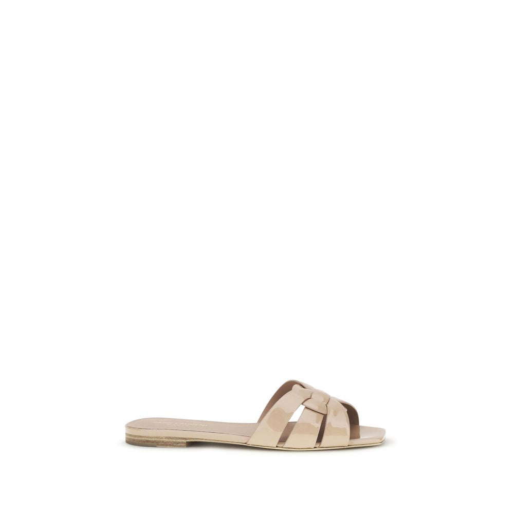 Saint Laurent Leather Tribute Sandals - Beige