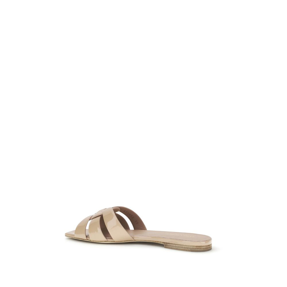 Saint Laurent Leather Tribute Sandals - Beige