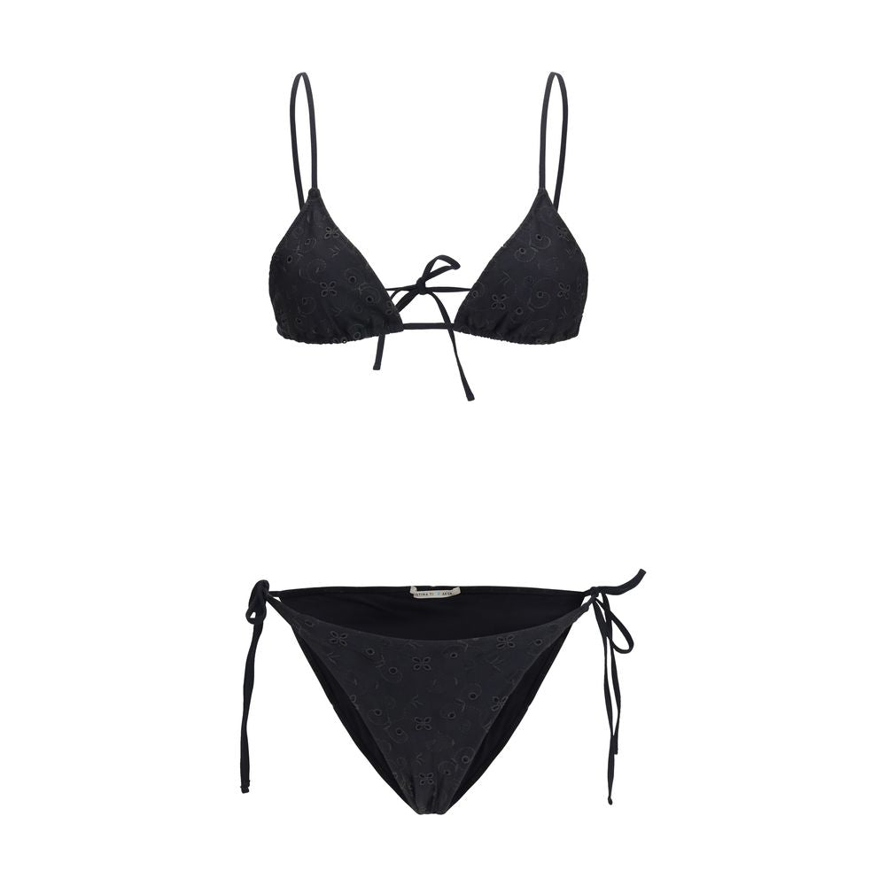 Kristina Ti Floral Broderie Anglaise Two-Piece Bikini Swimsuit Set - Black 