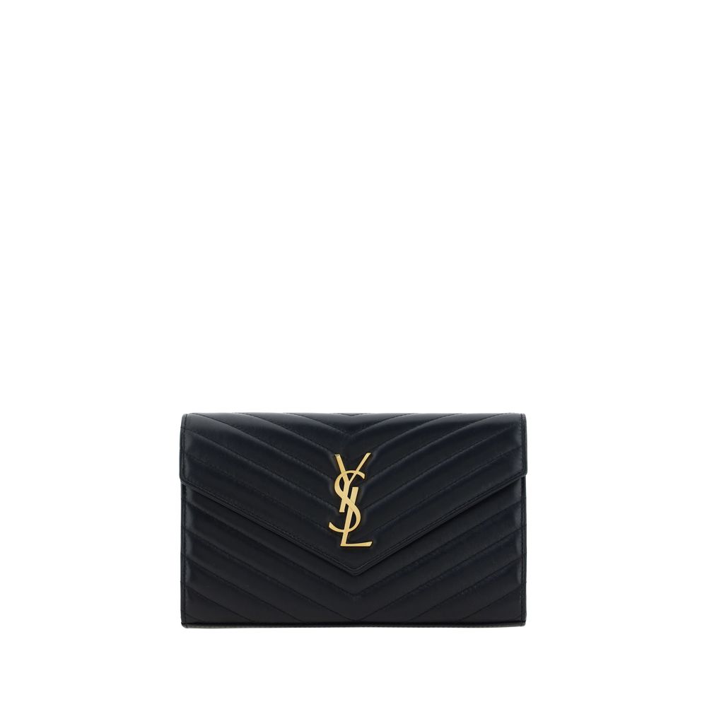 Saint Laurent Leather Monogram Wallet Bag - Black
