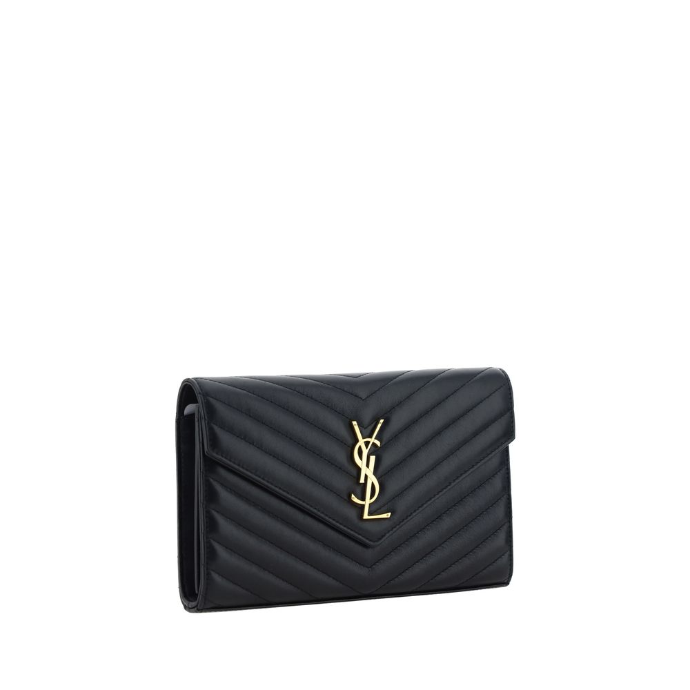 Saint Laurent Leather Monogram Wallet Bag - Black