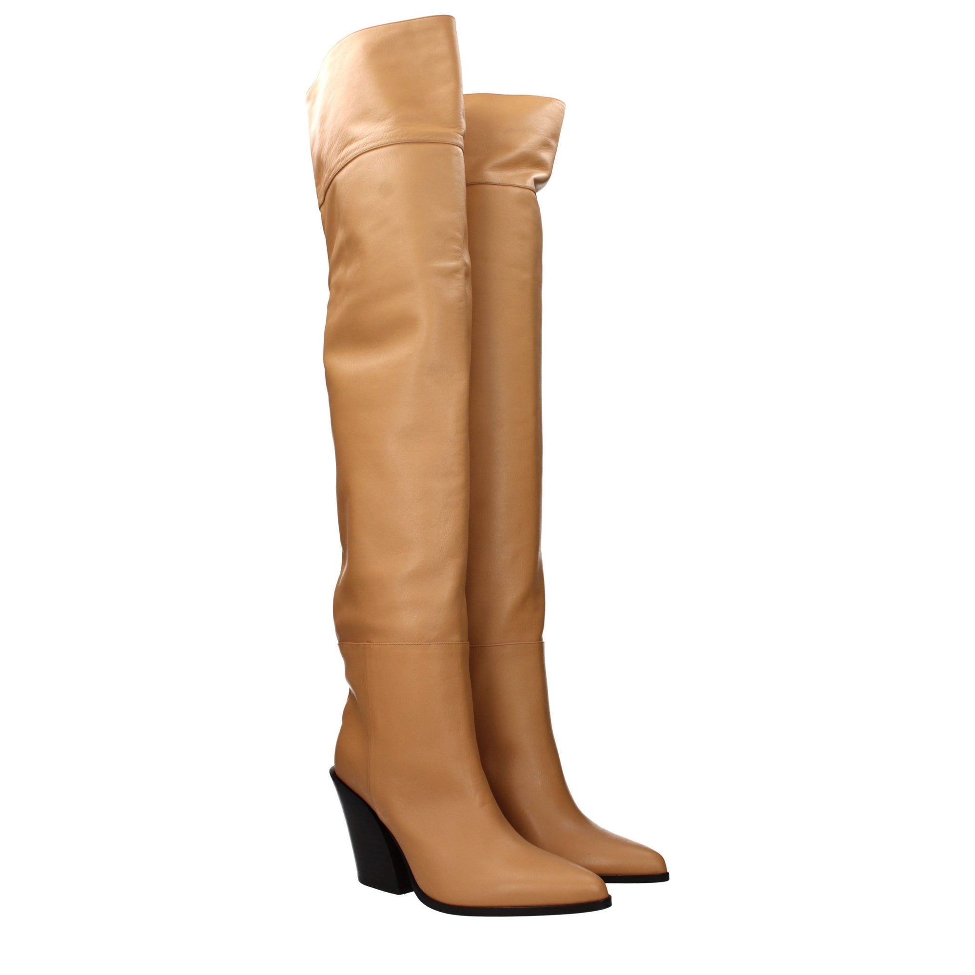 Jimmy Choo Leather Over-Knee Boots - Beige