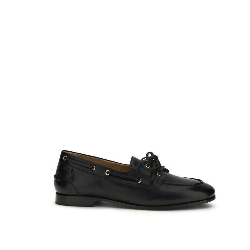 Bally Plume Leather Boat Shoes - Black