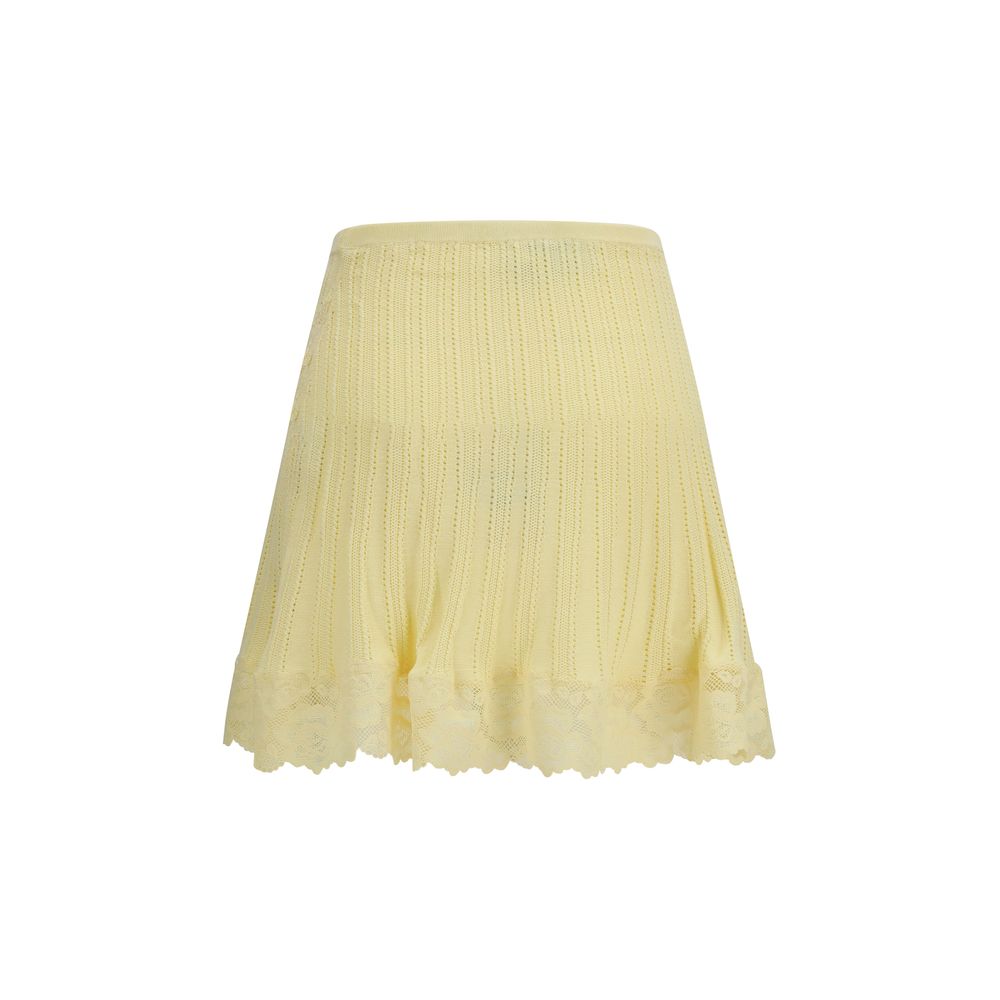 Self-Portrait Floral Lace A-Line Knit Mini Skirt - Yellow