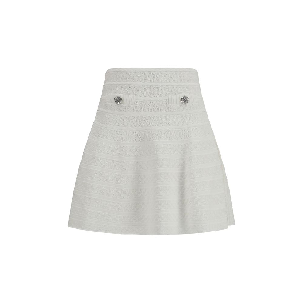 Self-Portrait Pointelle Knit Lace Mini Skirt - White