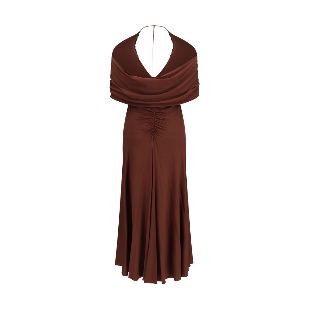 Self-Portrait Ruched Drape Maxi Dress - Dark Brown