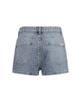 Self-Portrait Rhinestone Embellished Crocodile Embossed Denim Shorts