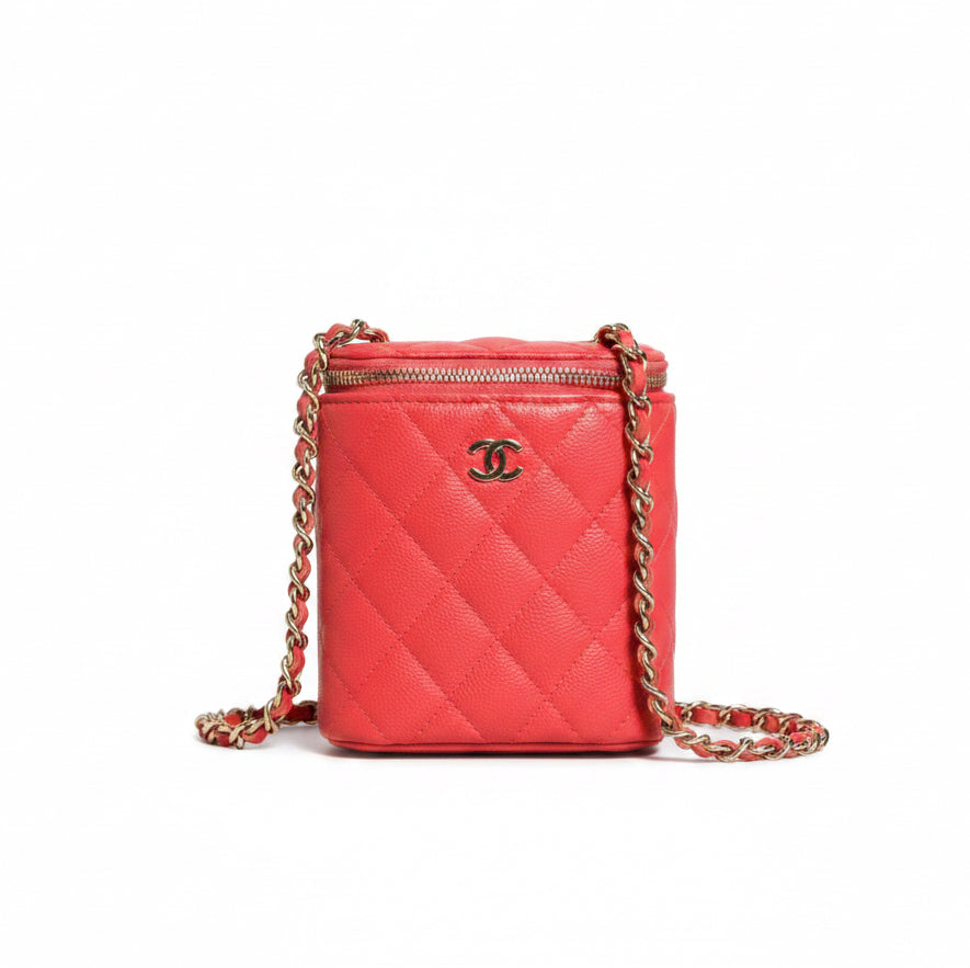 Chanel Quilted Leather Vanity Case with Chain - Red